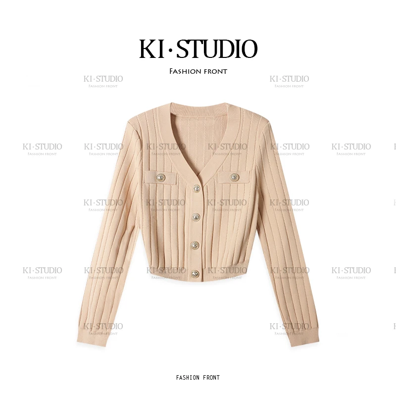 2025新款毛针织衫收腰针织上衣开衫拼接短款气质上衣KI-11T00060