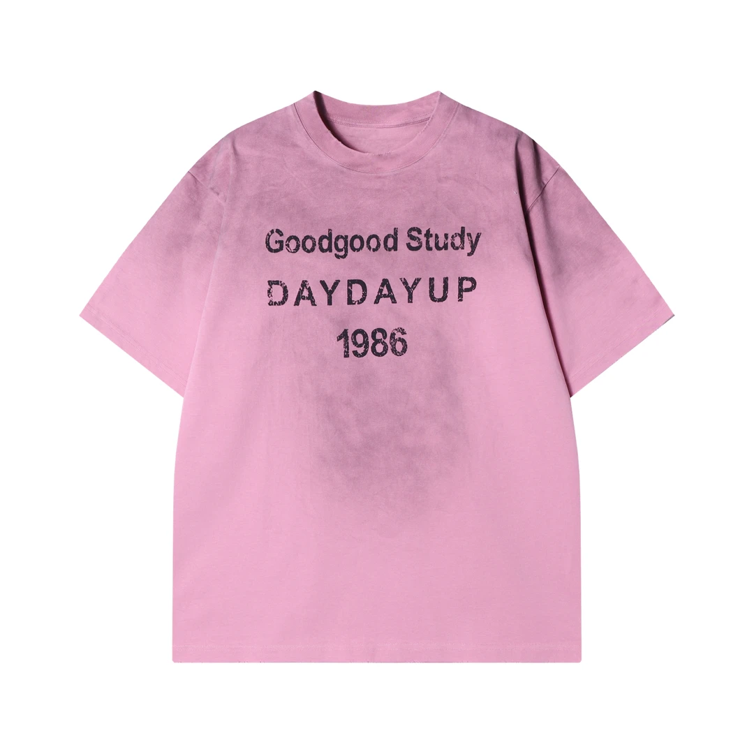 夏季新款时尚个性韩版渐变字母数字印花圆领短袖T恤百搭潮流上衣