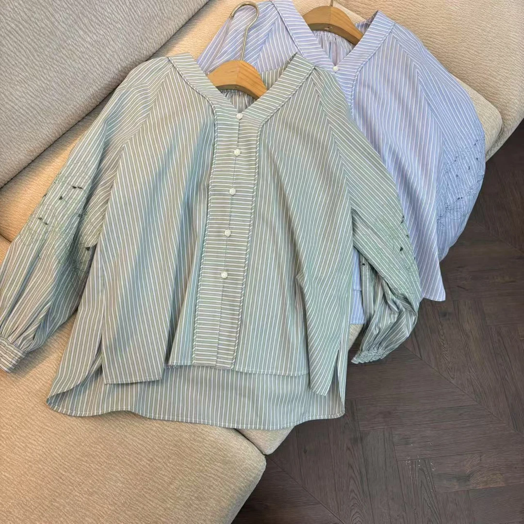 CSY4264 日本客人订单 条纹刺绣衬衫