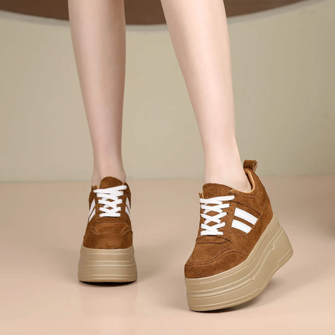 【10-12CM】超高跟女鞋时尚百搭厚底小白鞋秋冬新款小个子休闲女鞋