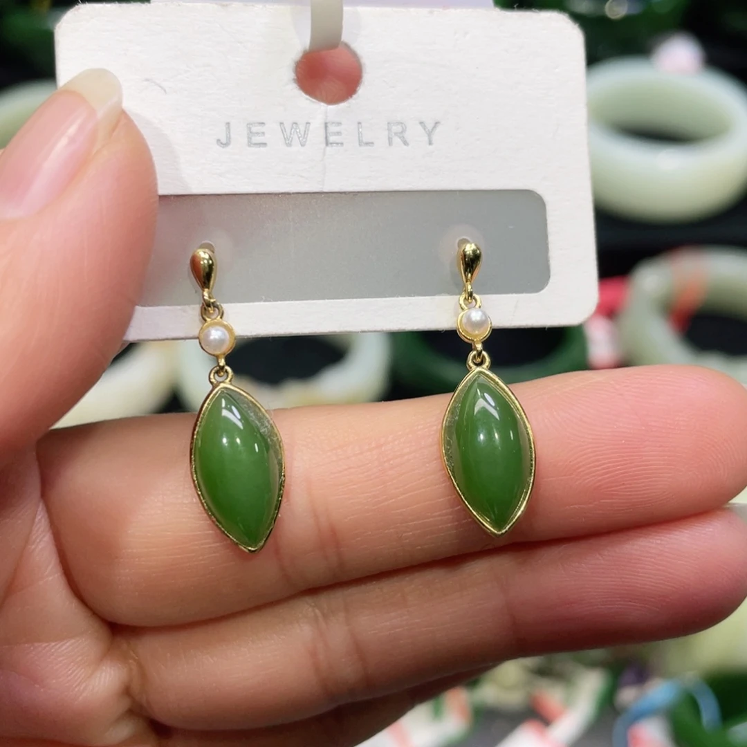 银S925镶嵌和田玉耳饰