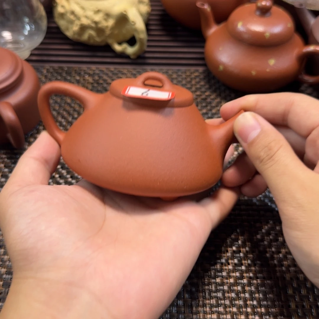 茶壶紫砂6号大红泥子冶石瓢200瑕