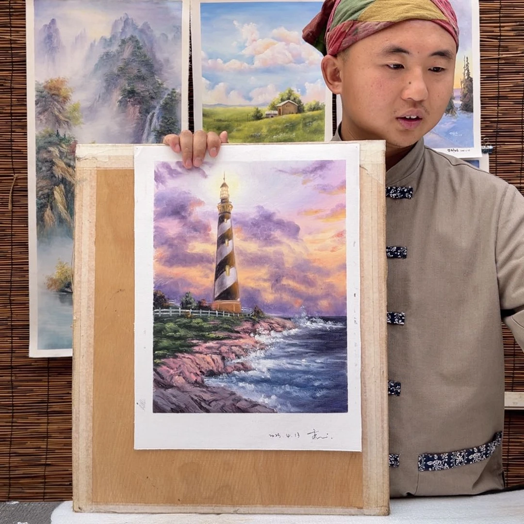 油画行路人小院绘画作品竞拍