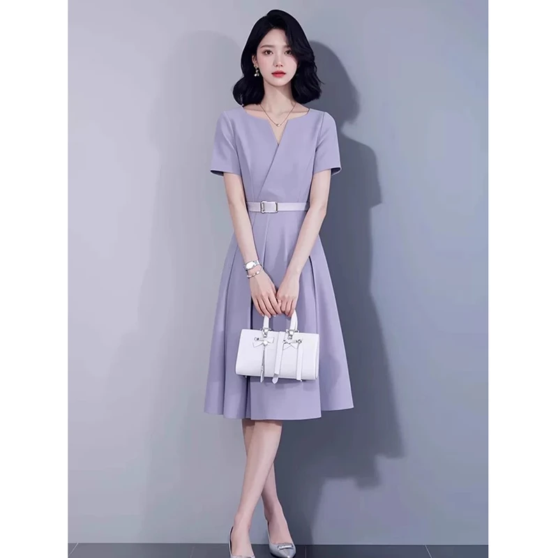 2025新款轻奢高级感小个子法式气质洋气超火紫色连衣裙子女装夏季