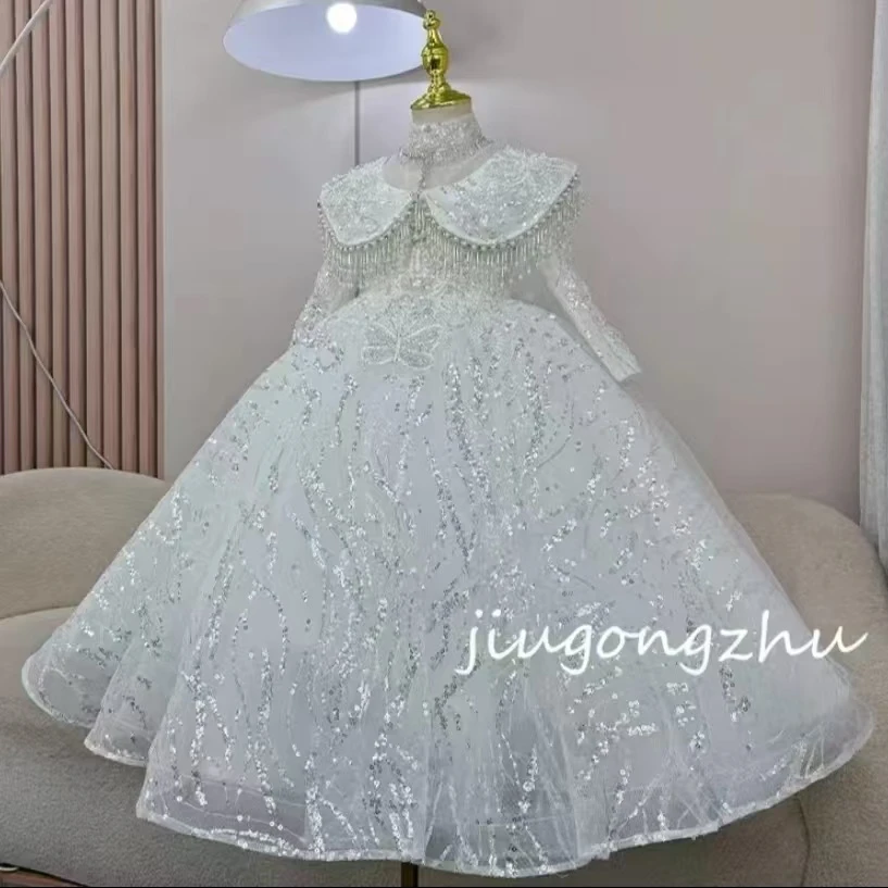 【白金战袍】女童主持人晚礼服钢琴演出服儿童公主裙紫色生日宴