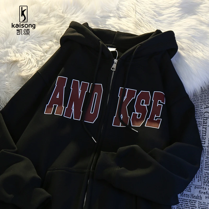 凯颂大码300斤复古港风休闲拉链卫衣男女秋冬宽松显瘦开衫外套