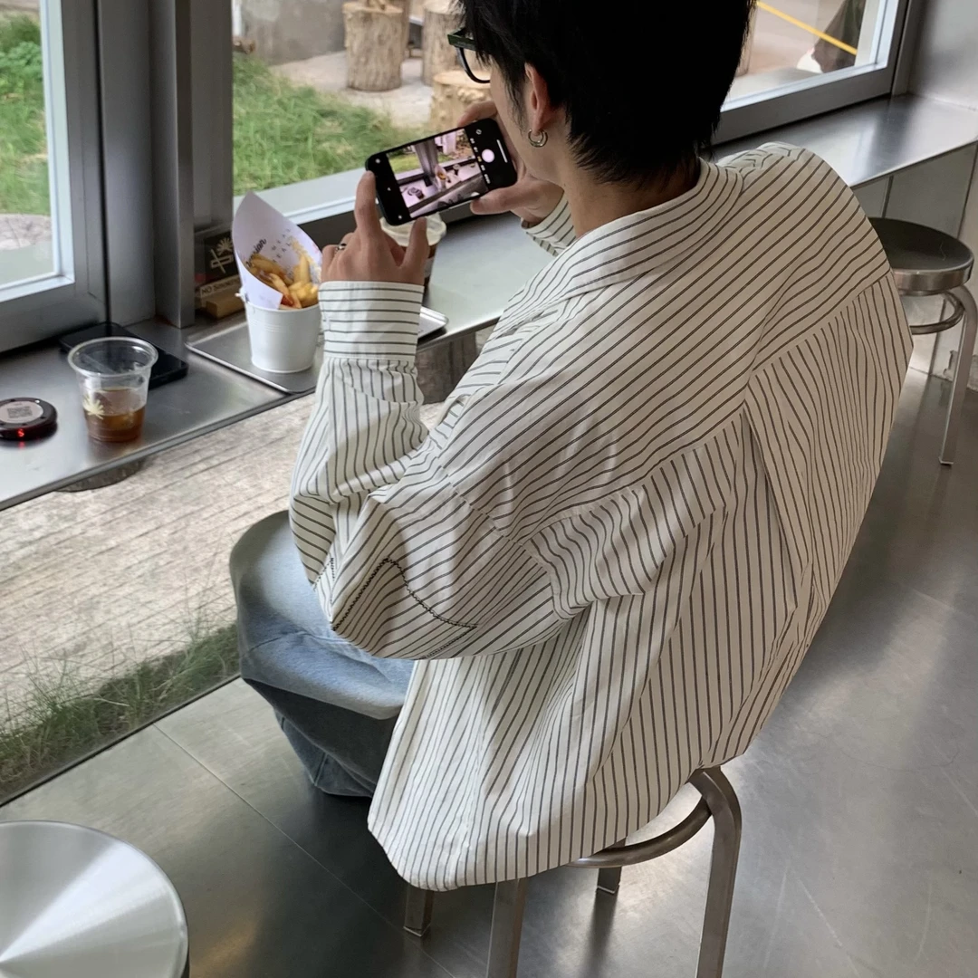 秋季新款无性别廓形宽松版长袖衬衫时尚百搭车缝线细节工艺款