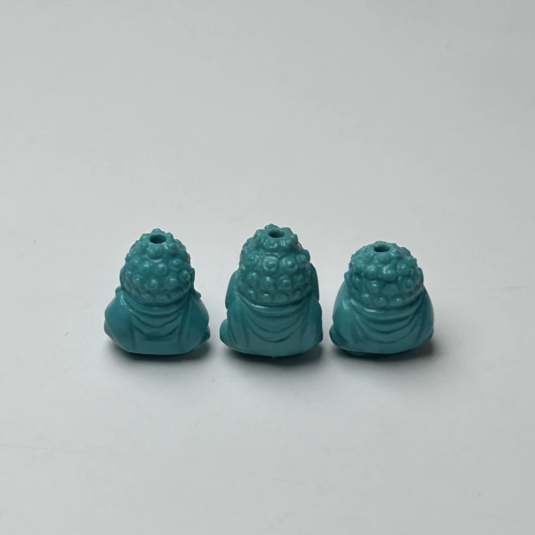 湖北竹山原矿高瓷绿色绿松石萌版三不佛精品雕刻挂件