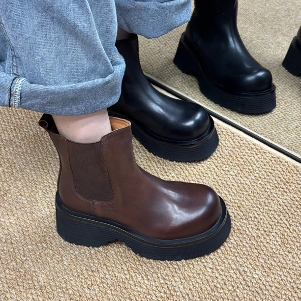 0206915-2新款2024春秋厚底真皮马丁靴舒适百搭女靴休闲复古女靴