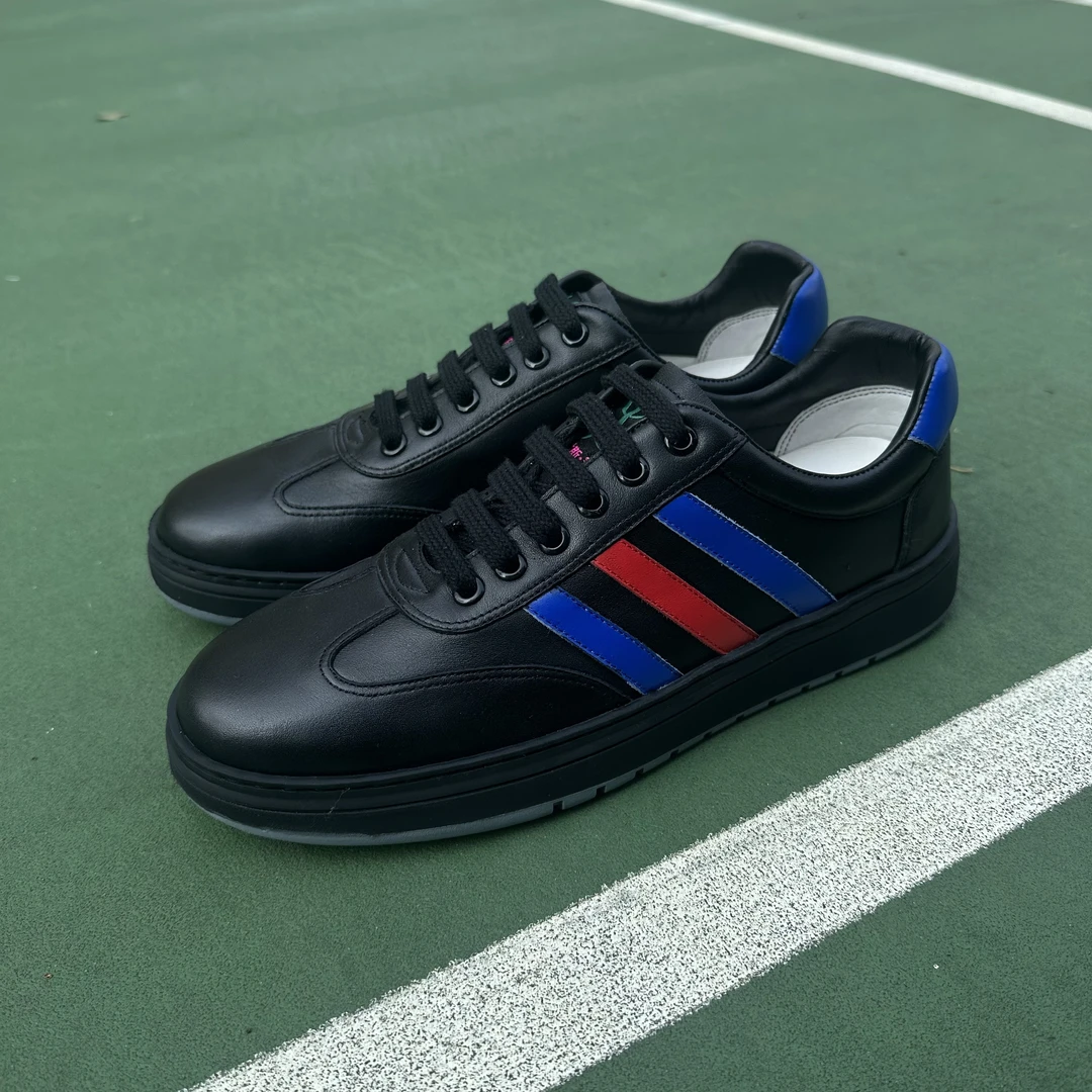 100%头层牛皮休闲鞋男士时尚百搭透气黑色防水防滑低帮