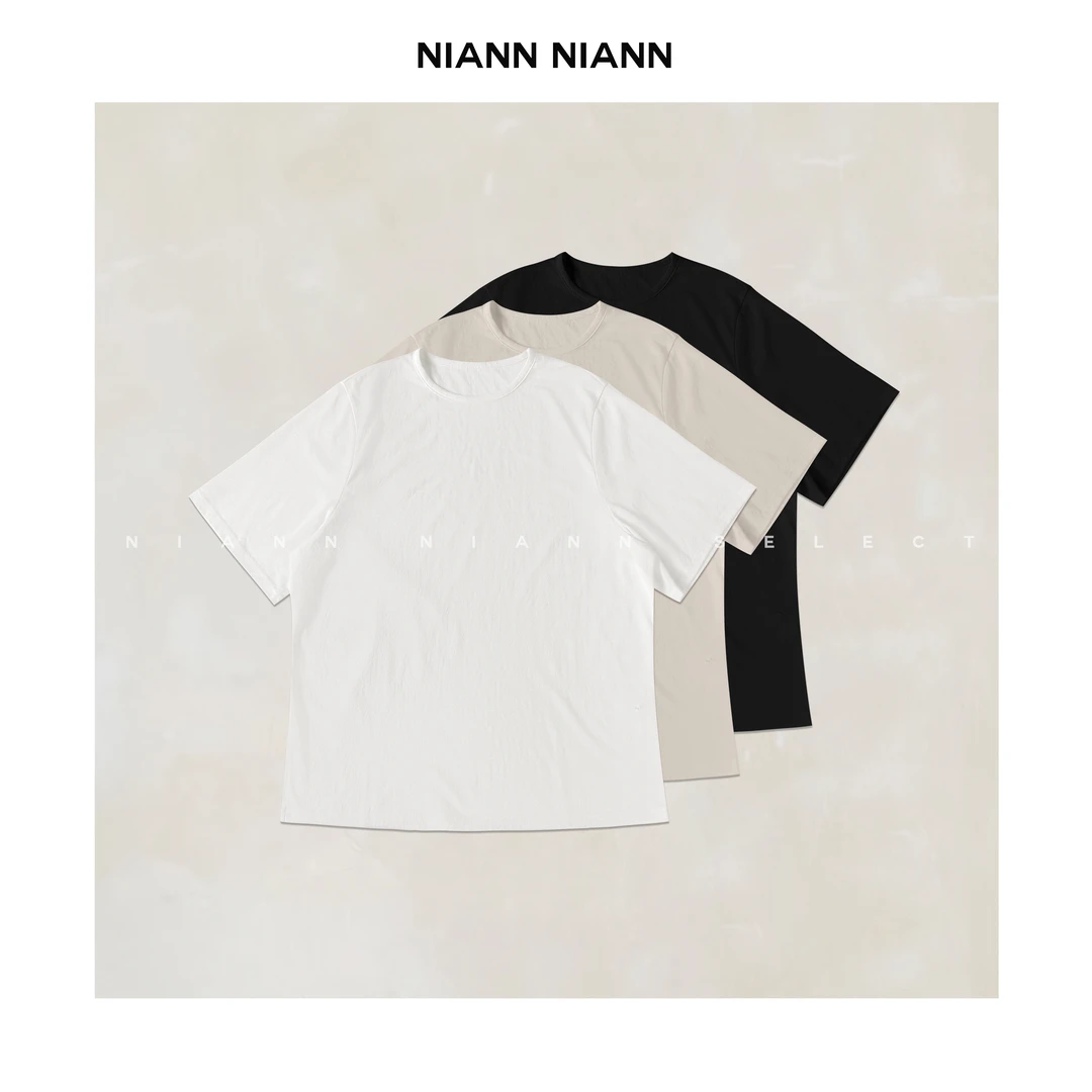 NiannNiann 极简女装舒适匹马棉宽松单边开叉大T恤短袖15660