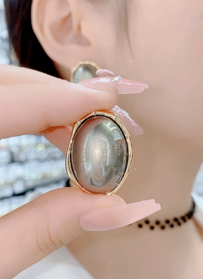 铜合金仿珍珠耳饰 0568时尚百搭气质优雅灰色珠珠耳环