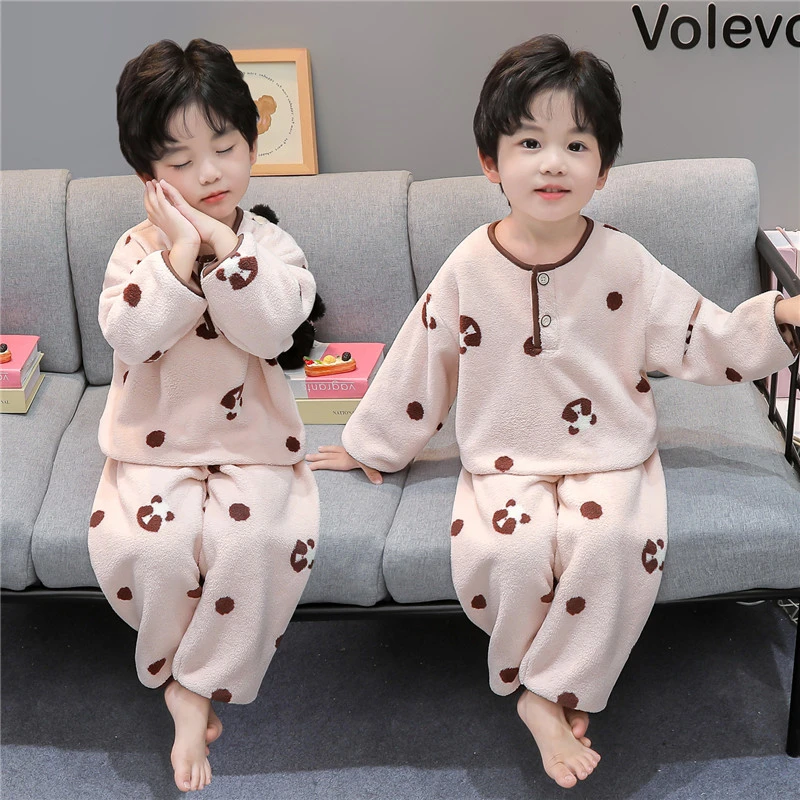 男童睡衣珊瑚绒秋冬季加厚2025新款男孩宝宝法兰绒套装儿童家居服