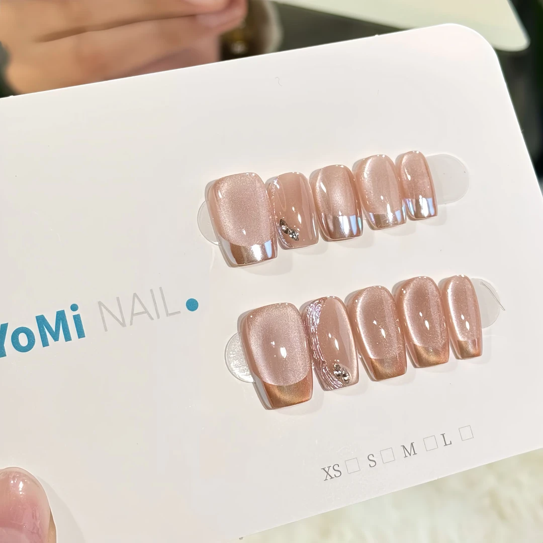 YoMi【胭脂泪】2025纯手工猫眼手绘简约可重复穿戴美甲
