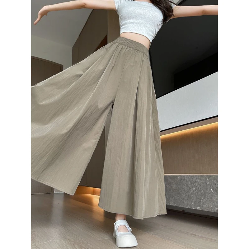 夏季新款显瘦休闲裙裤裙子女高腰麻灰棕大码小个子山本薄款宽松低