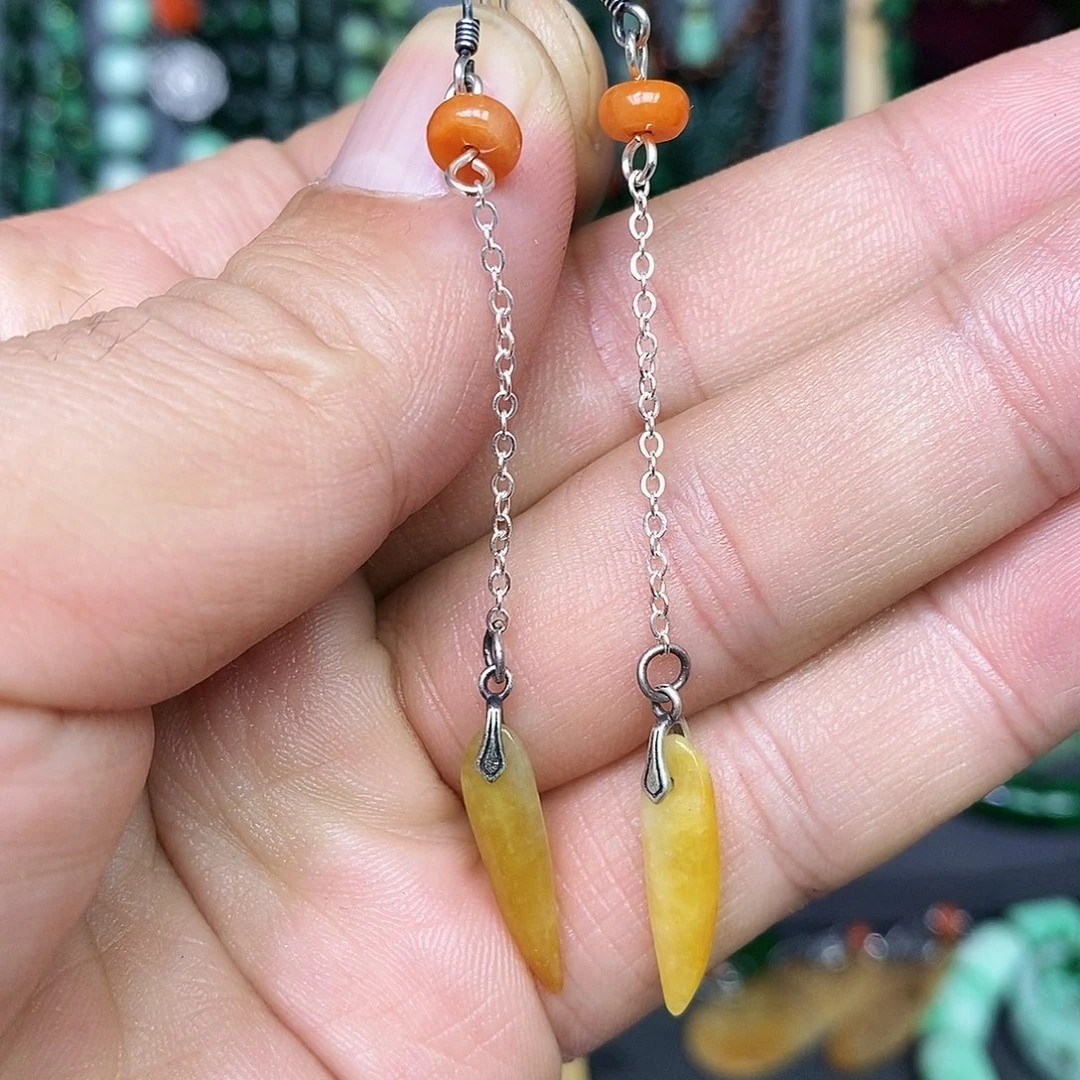 银S925镶嵌翡翠耳饰漂亮美眉