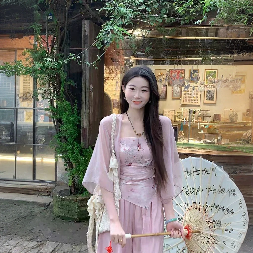 新中式国风EIA一尧【春晓】禅意套装女夏季开衫吊带阔腿裤三件套