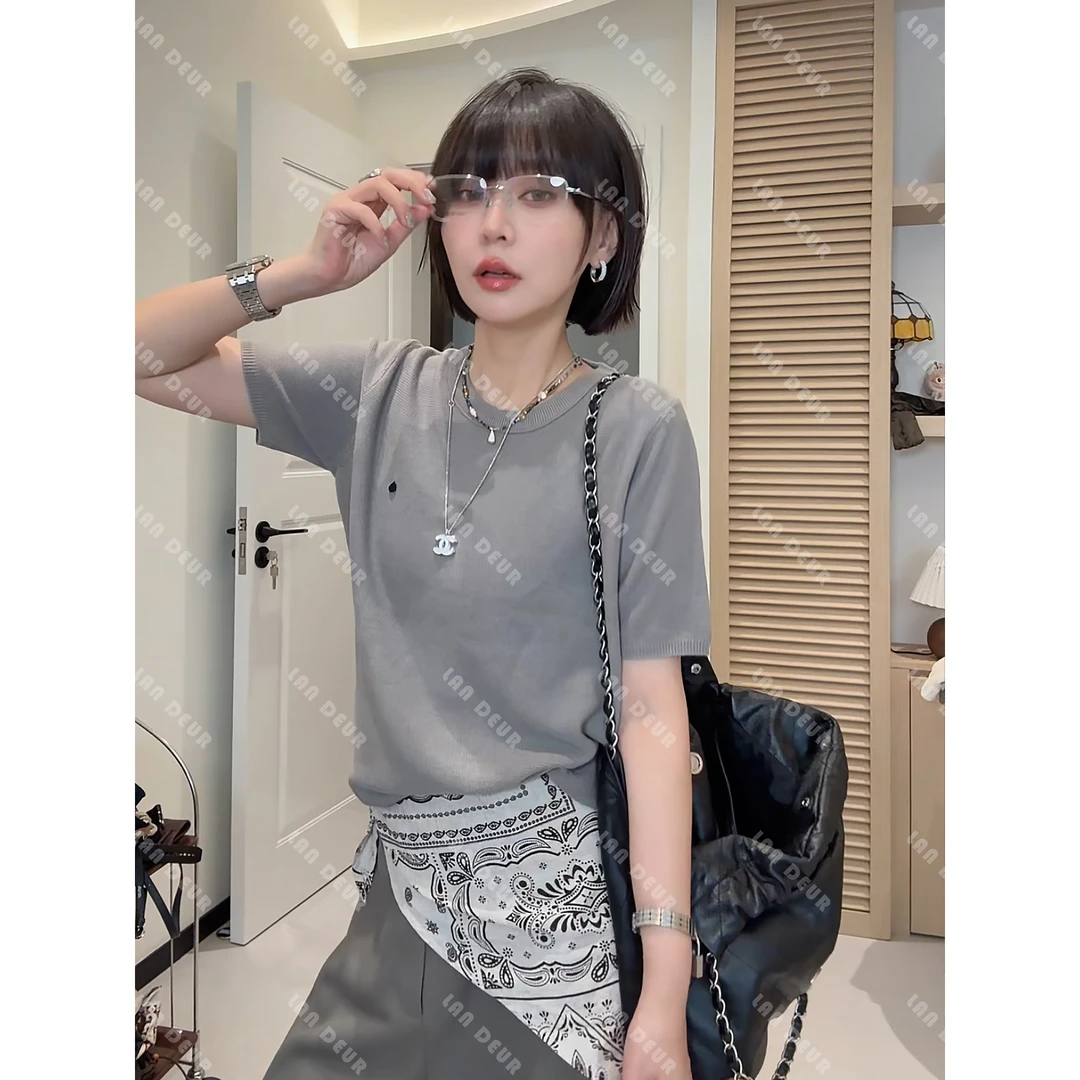 【踏花溪】羊毛衫气质时尚休闲百搭打底韩版短袖针织套头衫女上衣