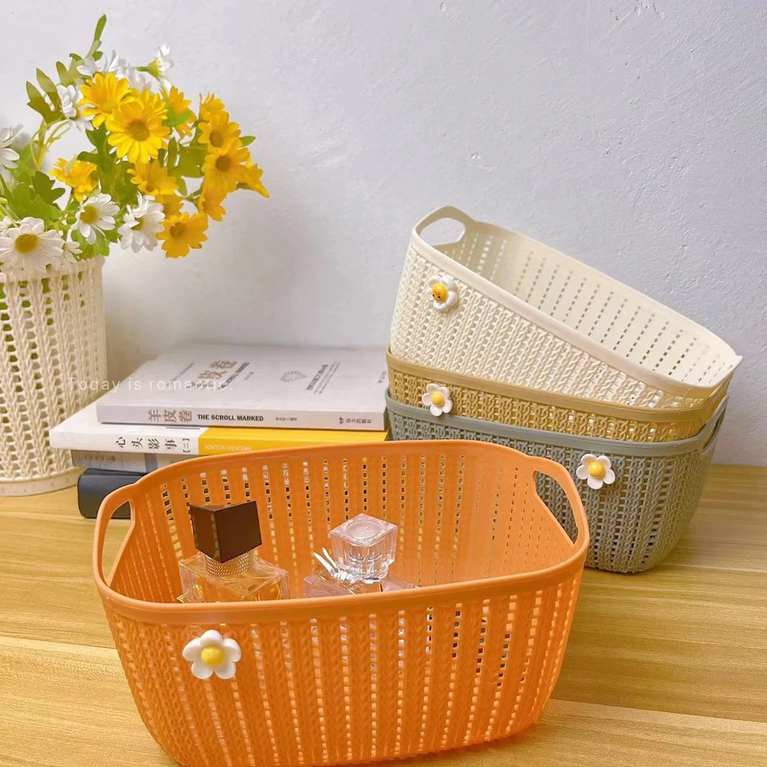 桌面卡通圆形小收纳筐简约零食家用小杂物收纳