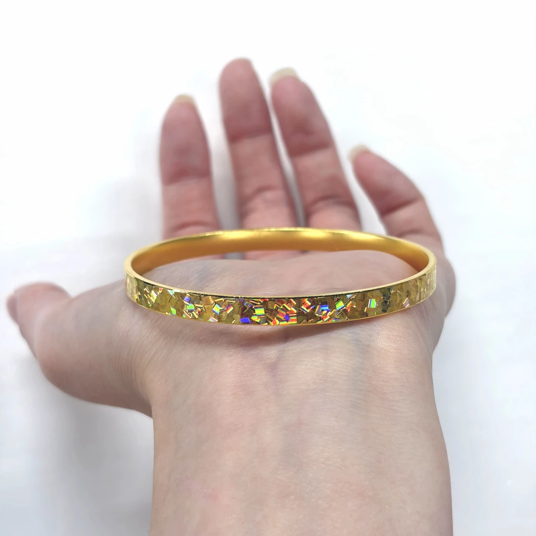 【金手镯】炫彩碎冰手镯黄金5G足金999精致百搭通勤送女友零附加