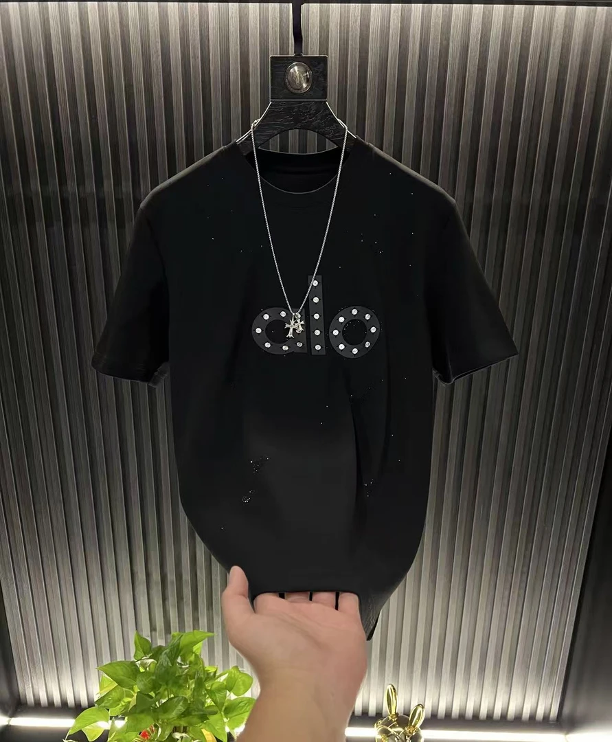 2025新款爆款潮牌烫钻字母重工秋季T恤轻奢高定男士圆领百搭半袖