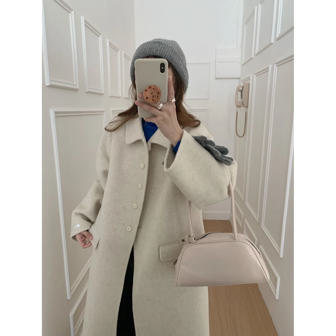 DUCURNO设计感娃娃领毛呢外套女冬季2026新款时尚气质宽松呢大衣
