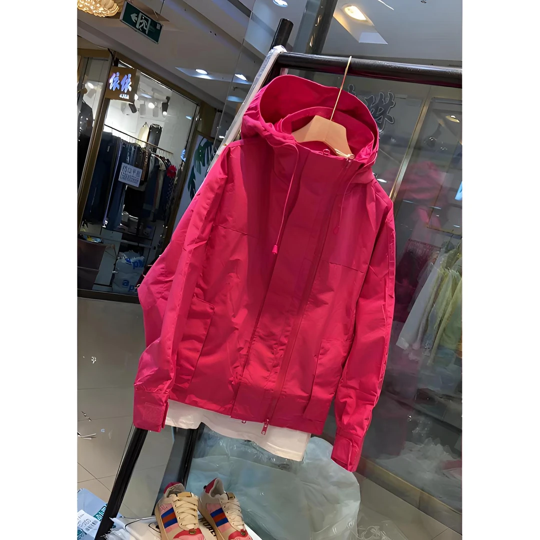红色风衣女运动休闲外套春秋季欧货冲锋衣连帽卫衣开衫工装夹克