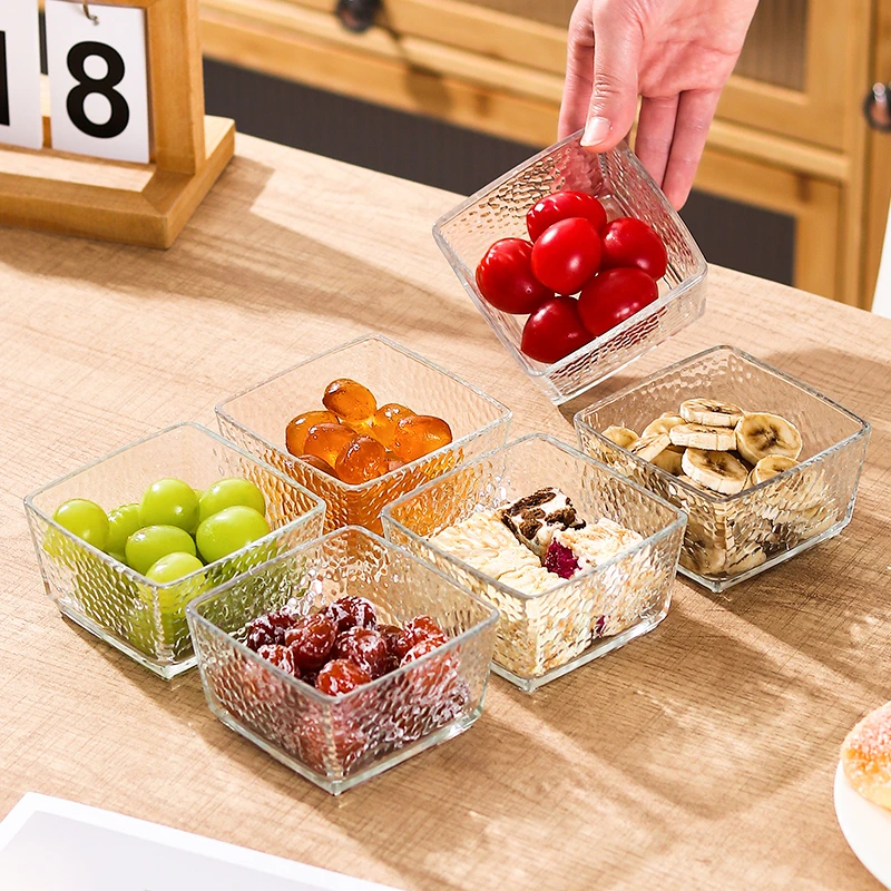 【四只装】ins风玻璃锤纹太阳方碗零食点心水果沙拉正方形碗