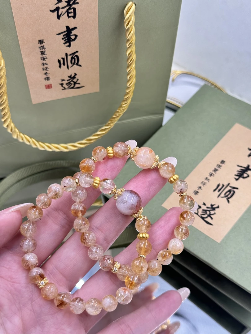 天然黄塔晶与红兔毛组合原创手串