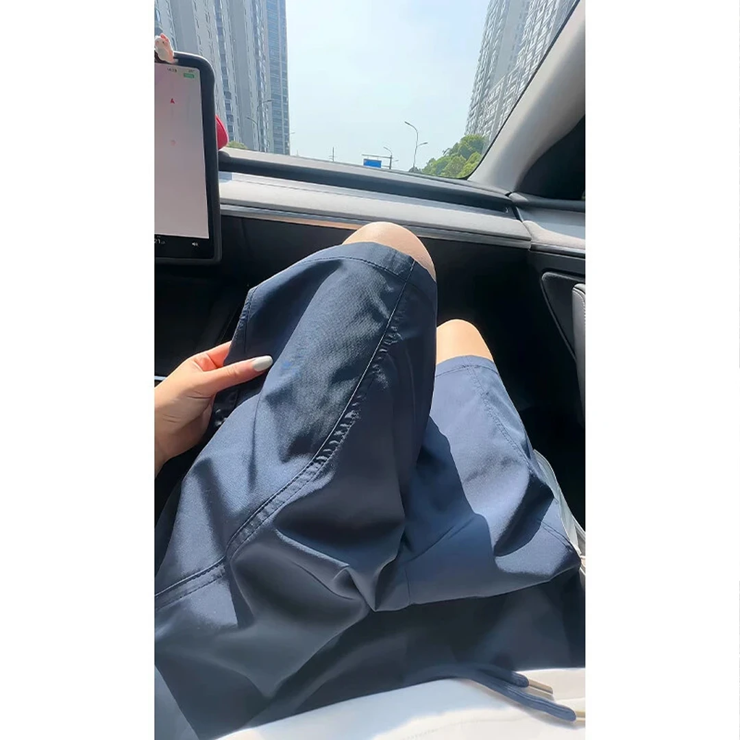 夏季美式斜切休闲短裤薄款速干运动情侣宽松百搭潮流冰丝五分裤子