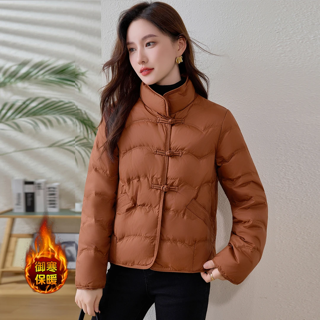 时尚休闲轻薄保暖鹅绒服外套女士2025冬季新款立领显瘦百搭羽绒服