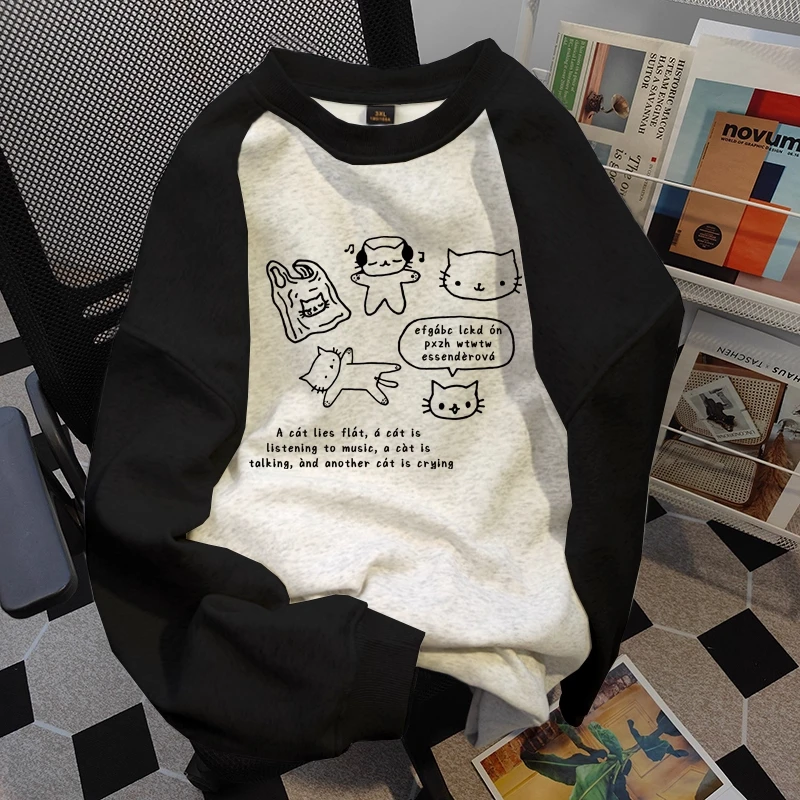 大码300斤韩版卡通趣味个性拼色插肩袖卫衣男女秋冬宽松显瘦卫衣