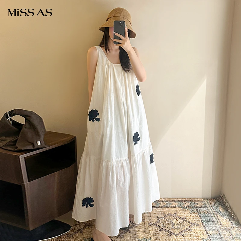 【YOEYYOU】奶白色褶皱印花无袖背心连衣裙女春夏女款MISSAS买手店