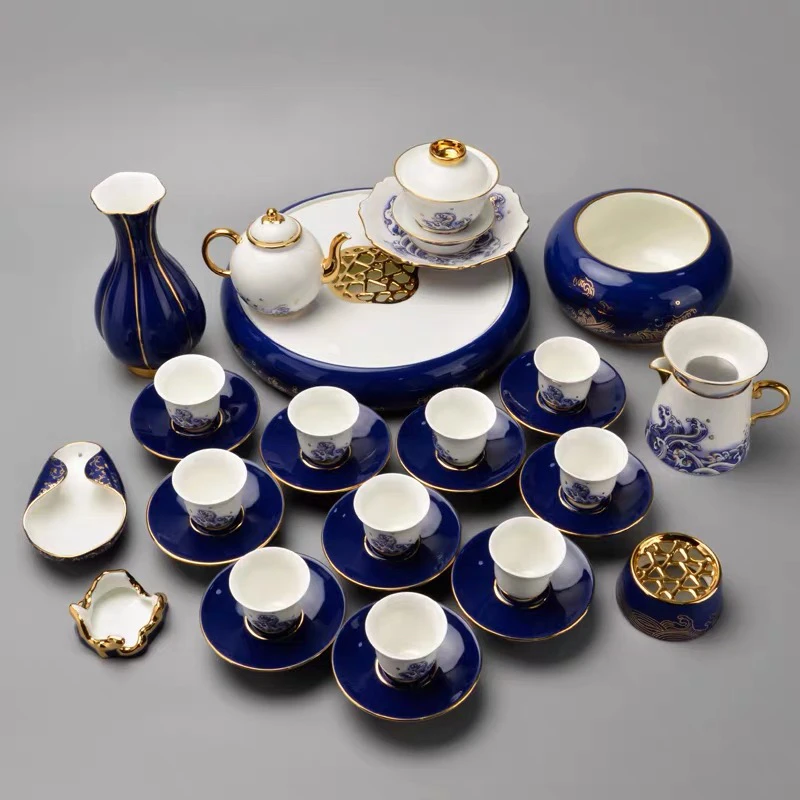 国瓷先生瓷海上明珠35头10人用功夫茶具带茶盘茶壶盖碗茶杯套装