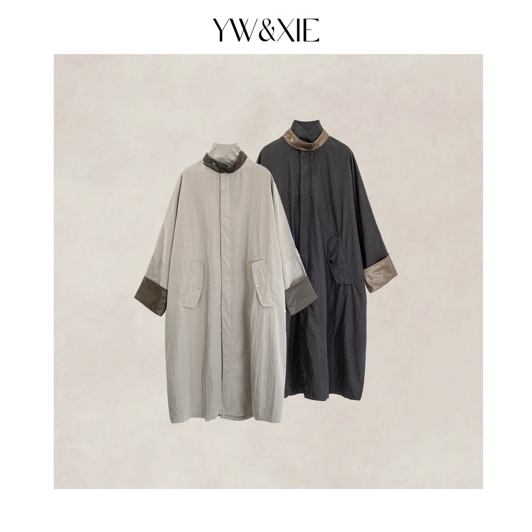 YW&XIE《Q420》长袖休闲风长款风衣立领上衣秋季宽松休闲
