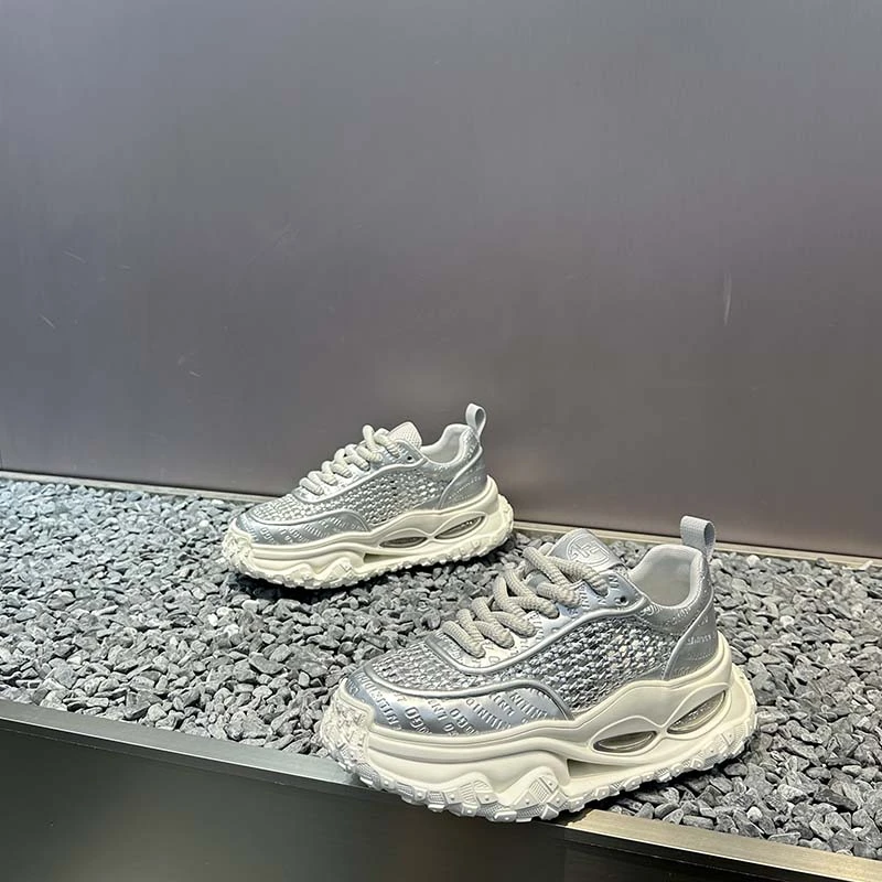 欧货时尚轻奢镂空透气编织网老爹鞋2025夏季款增高气垫休闲运动鞋