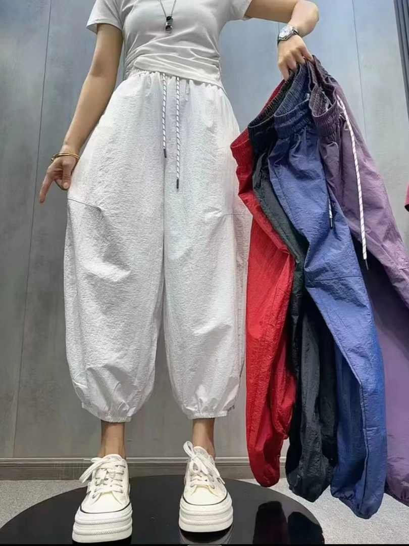 （柚子同款）AL夏季洋气宽松薄款速干九分休闲裤显瘦阔腿气球裤2830