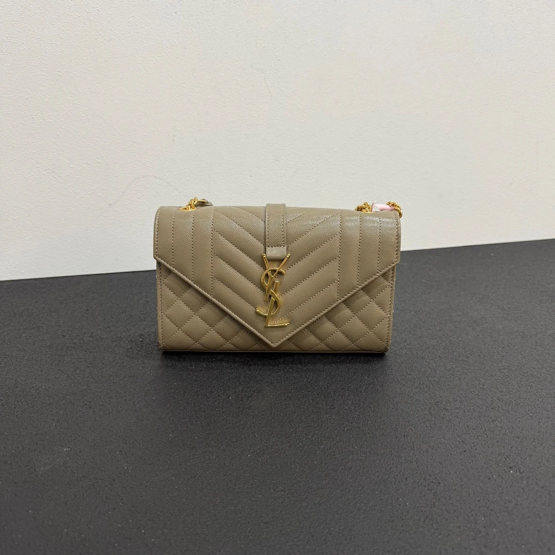99新 YSL/圣罗兰 壹所奢品/YSL 信封 鱼子酱 小号 奶茶金 斜挎包
