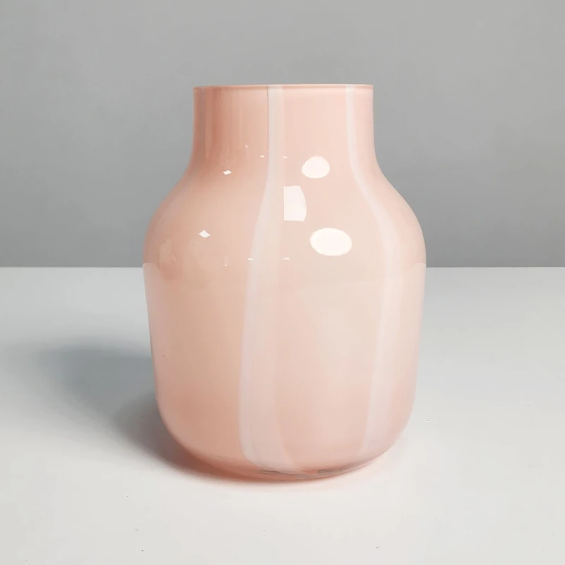 【高19.5cm】摩瑟DP【粉色条纹木托】HD玻璃花瓶摆件陶瓷花盆