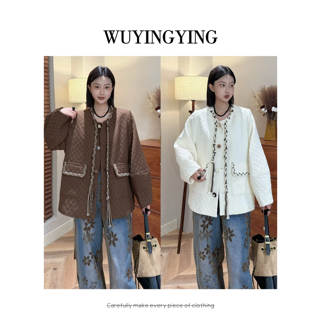 WUYINGYING【菱格印章】欧货早秋重工菱格拼接设计时尚棉服外套