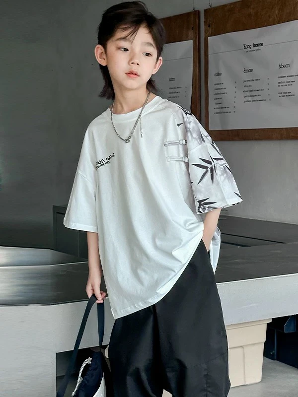 1225男童夏款纯棉短袖t恤薄2024新款夏季新中式国风半袖潮T