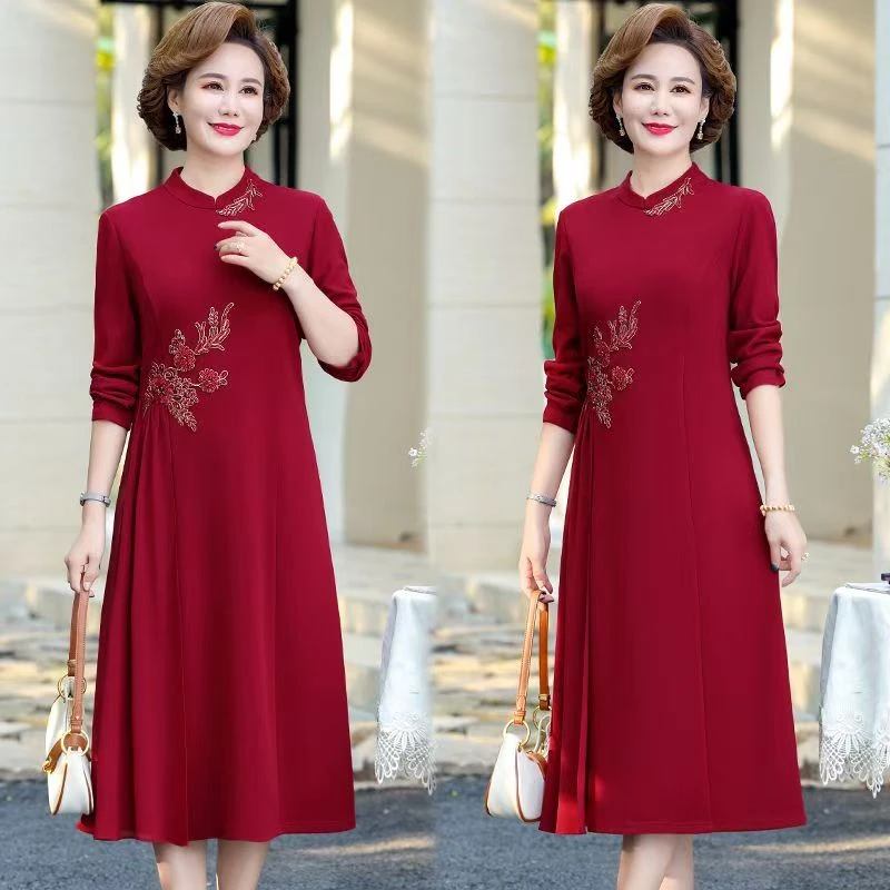 【衣雅严选】1054-2395#新款气质优雅中长款后中拉链连衣裙旗袍