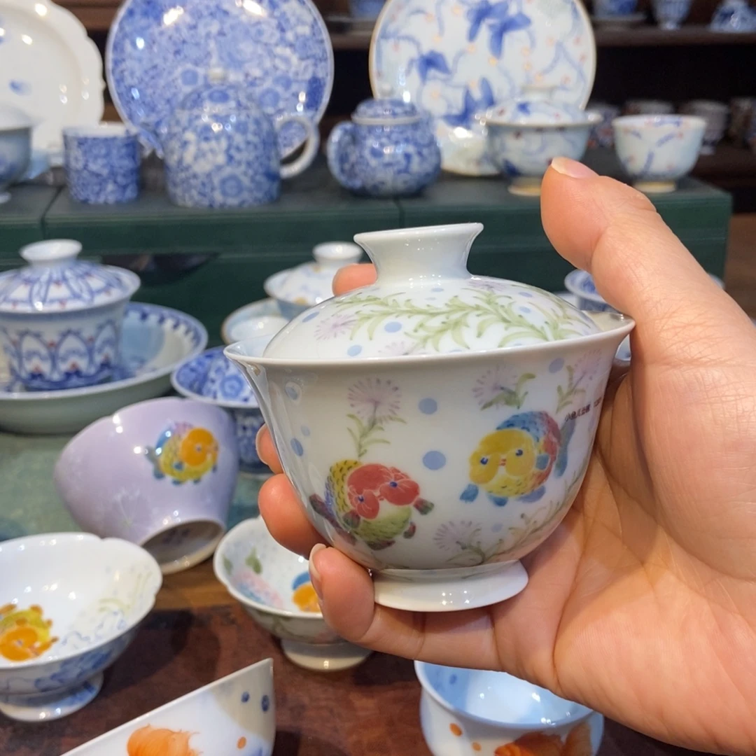 w雪山春晓兰寿鱼紫花盖碗