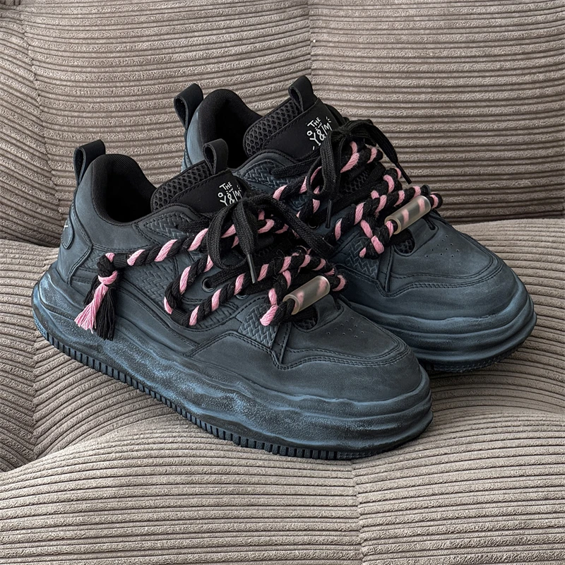 7公分隐形内增高脏脏鞋做旧擦色男女厚底运动百搭情侣溶解板鞋潮