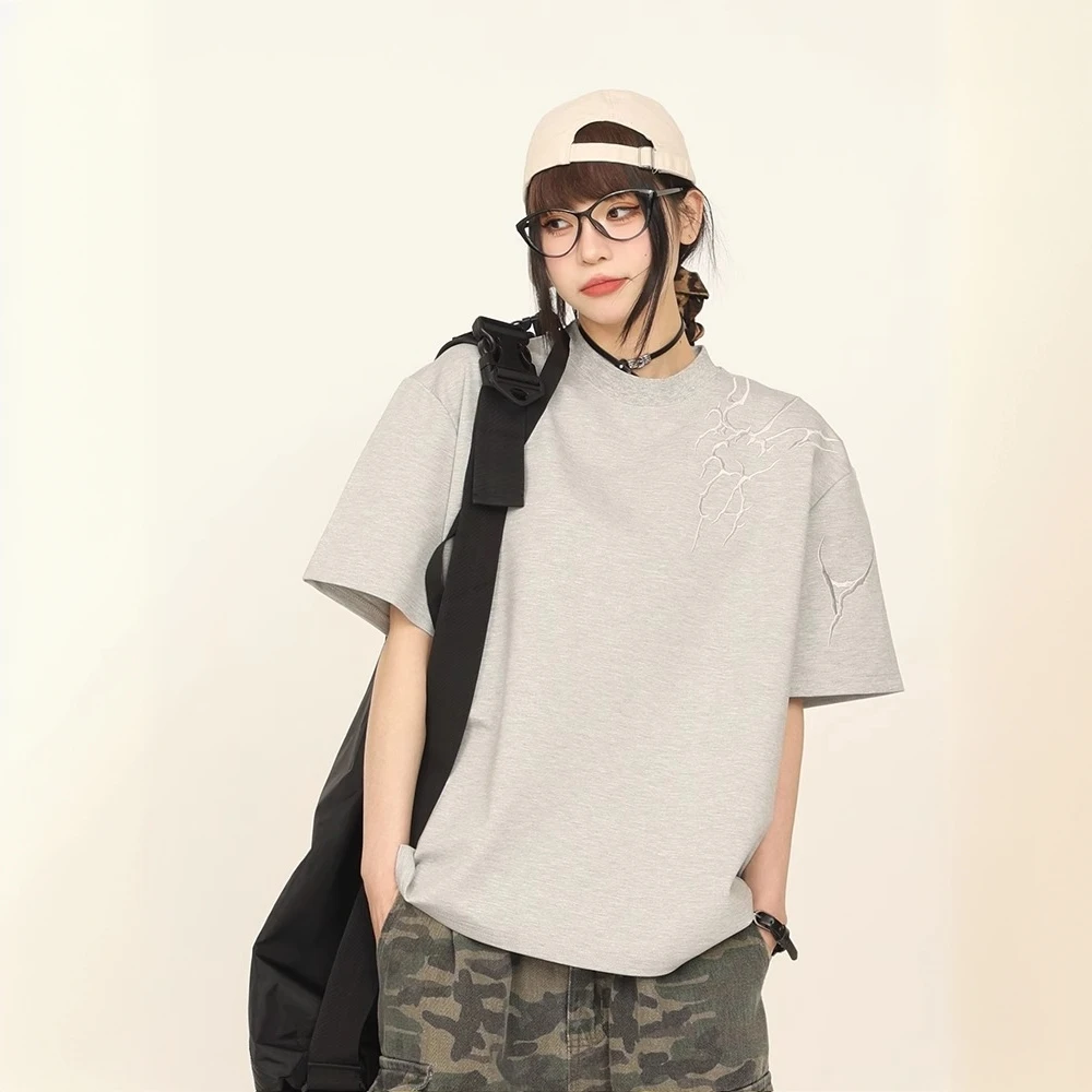 cleanfit披荆斩棘刺绣短袖男女款夏季美式潮牌重磅boxy半袖t恤