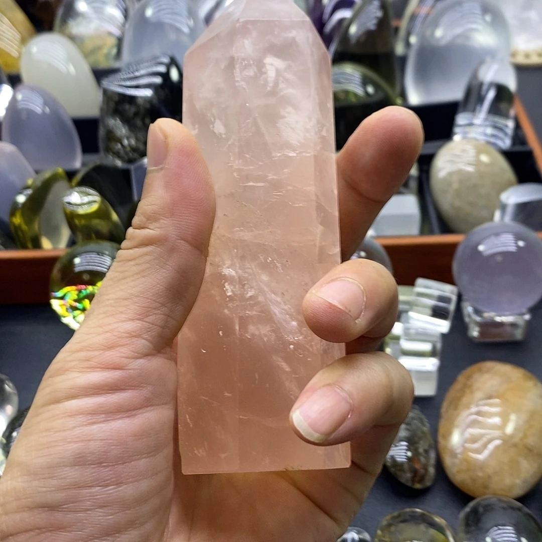 未镶嵌珠宝半成品水晶粉水晶柱子