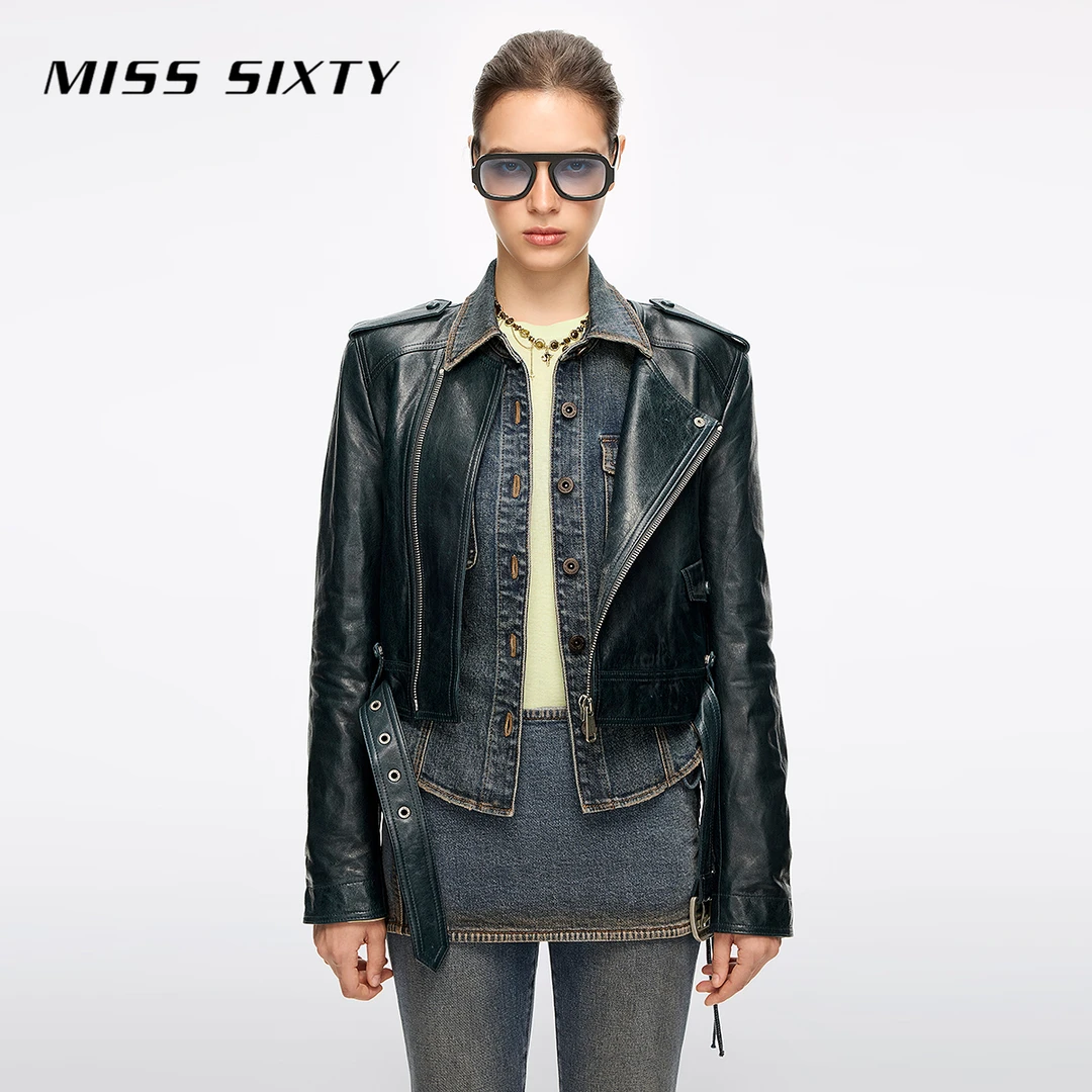 【杨幂大片】Miss Sixty2025冬季新款真皮外套女短款羊皮革机车风