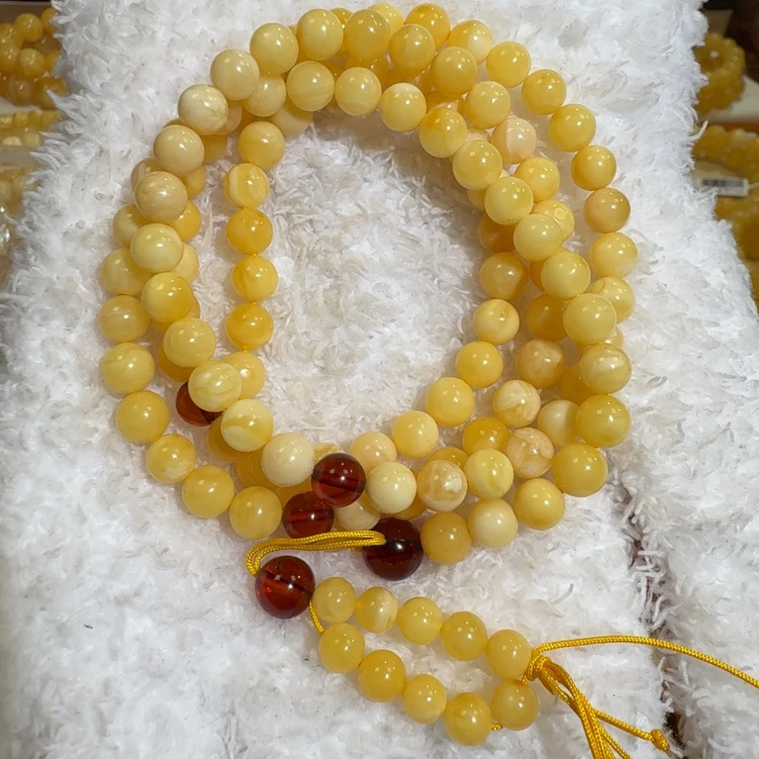 琥珀未镶嵌珠宝奇石6m+白花蜡108佛珠