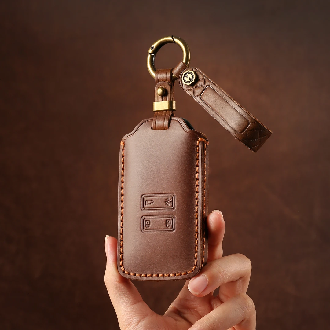 双缝线雷诺车钥匙套海外跨境renault风朗专用手工真皮保护壳扣包