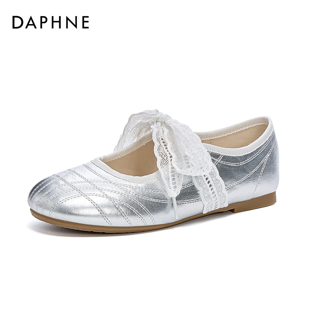 达芙妮2025春夏薄款蕾丝蝴蝶结单鞋白色公主鞋休闲鞋舞蹈鞋复古